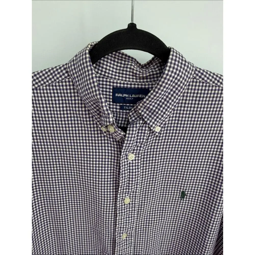 Ralph Lauren Golf Tilden gingham plaid long sleeve button up dress shirt sz M